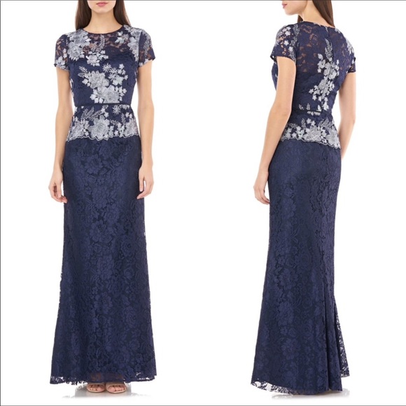 js collections lace peplum gown
